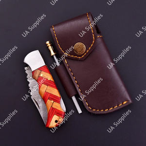 Couteau de poche pliant artisanal en acier Damas, lame Drop Point, manche en bois d'olivier, longueur totale 7,5 pouces, qualité industrielle - Product Image 4