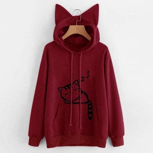 Women Workout Breathable <b>Tops</b> Cute <b>Cat</b> Ear Design Hot Sale Sublimation Woman Hoodie 2022 Wholesale Puff Printed Hoodies - Product Image 3