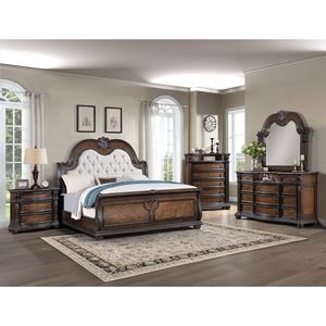 Letto a slitta King Size tradizionale in similpelle con bottoni trapuntati, stile formale per camera da letto - Product Image 5