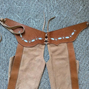Western Cowboy Suede Leather Floral Tooled Chink <b>Chaps</b> for Adults Horse <b>Riding</b> Apparel Western Style Suede <b>Chaps</b> - Product Image 2
