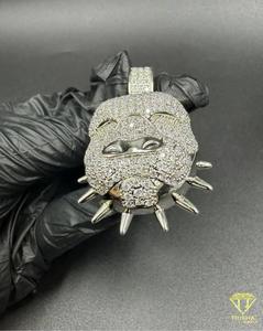 Pendentif tête de bouledogue entièrement serti de diamants VVS cultivés en laboratoire avec argent sterling 925, bijoux hip-hop pour hommes - Product Image 1