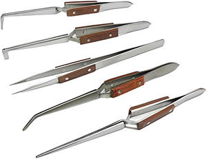 Juego de cinco pinzas médicas de acero inoxidable con cierre cruzado y punta recta curvada para joyería, manualidades y soldadura - Product Image 1