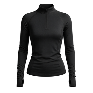 Women's <b>Long</b> <b>Sleeve</b> Fitted Compression <b>Top</b> Solid <b>Black</b> Zipper Closure Seamless Design Polyester Material Running <b>Gym</b> Apparel - Product Image 1