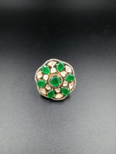 floral Shape Cocktail <b>Ring</b> With green doublet Stone and moissanite Gold Plated handmade Glam ethnic Style <b>adjustable</b> <b>ring</b> - Product Image 5