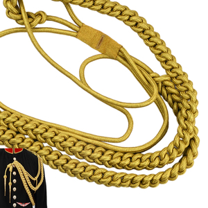 Cordon métallique tressé doré, Aiguillette en Mylar doré avec étiquettes dorées côté droit - Product Image 2