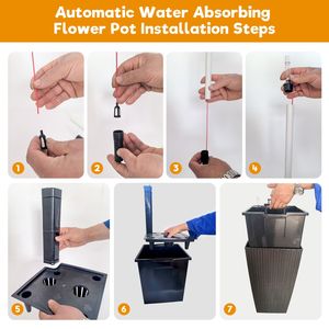 Set 2 Tall Faux Rattan Planters Smart Indoor Outdoor <b>Large</b> Water Level Monitor <b>Pots</b> Automatic Flooding Watering Feature Inner - Product Image 4