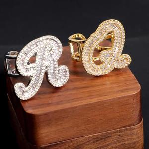 Lab Grown Diamond Initial Letter <b>Ring</b> Personalized Alphabet Signet <b>Ring</b> Custom <b>Name</b> <b>Ring</b> Iced Out Hip Hop Baguette Diamond <b>ring</b> - Product Image 1