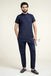 Ensemble de blouses médicales personnalisées pour hommes, col en V, couleur turquoise, haut à 5 poches, pantalon à 10 poches, uniforme d'hôpital en coton, polyester et velours côtelé, sans coutures - Product Image 3