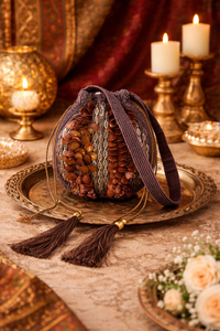 Bolsa Potli de Cuentas de Madera Hechas a Mano con Cierre de Cordón |   Bolso de Hombro Batua de Diseño Étnico para Mujer con Forro de Satén y Decoración de Perlas - Product Image 2