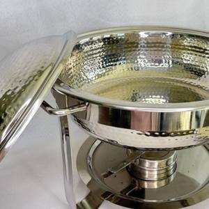 Calentador de Comida de Acero Inoxidable con Acabado Martillado Plateado de Lujo, con Soporte para Combustible, para Buffet de Hotel y Banquetes de Boda - Product Image 6