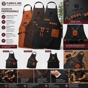 Flamia Jabz Custom Logo Premium Heavy Duty PU Leather Sleeveless Bib <b>Apron</b> Adjustable <b>Waist</b> Classical Style 1-4 Pockets Daily - Product Image 1