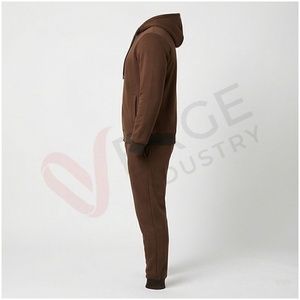 Ensemble de survêtement marron à capuche pour homme, manches longues, fermeture éclair sur le devant, couleur unie, respirant, coupe décontractée, idéal pour l'automne - Product Image 3