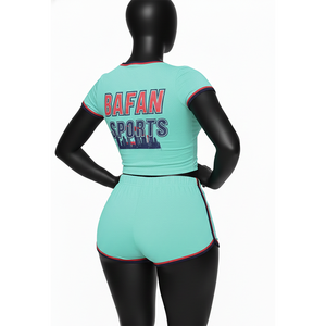 Conjunto de Camiseta y Pantalones Cortos para Mujer, Algodón, Poliéster, Elastano, Verde Menta, Ribete con Logotipo Estampado, Camiseta 100% Algodón, Conjunto de Pantalones Cortos - Product Image 5