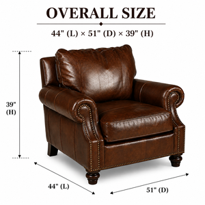 Sillón de Cuero Vacuno Genuino de Alta Calidad, Silla de Acento Tapizada en Cuero Vacuno Real con Brazos Enrollados, Asiento Duradero para Sala de Estar - Product Image 2