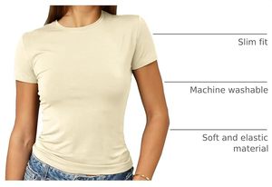 Women's <b>Cream</b> Crew Neck Short Sleeve Slim Fit Cotton Jersey <b>T</b>-<b>Shirt</b> Casual Solid Color Breathable All Seasons Top - Product Image 6