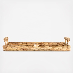 Juego de bandejas de servicio rectangulares de jacinto de agua de mimbre duradero de primera calidad, bandejas de bebidas de comida clásicas hechas a mano ecológicas para Hotel - Product Image 2