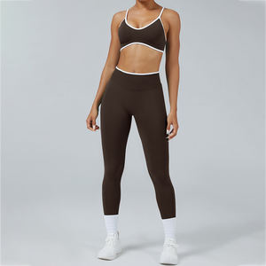Nouvel ensemble de yoga sans couture pour femmes, avec soutien-gorge ajustable antichoc contrastant et short-legging de sport effet push-up fessier - Product Image 5