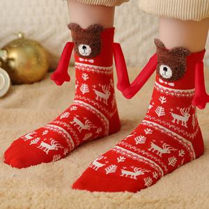 Chaussettes en coton magnétiques amusantes en gros, chaussettes fantaisie de Noël à motif de dessin animé, chaussettes fantaisie en coton pour enfants avec motif de mains entrelacées - Product Image 5