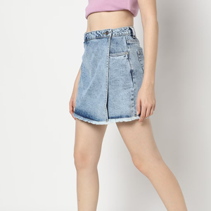 Minifalda vaquera de verano con lavado ácido personalizado, tendencia de moda casual para chicas con cintura natural, falda vaquera de gran venta. - Product Image 2