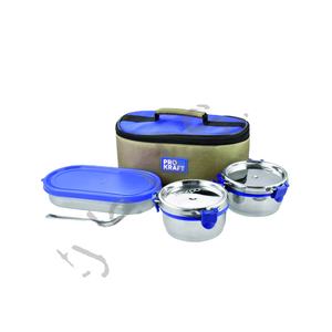 Boîte Tiffin en acier inoxydable avec conteneurs au design arrondi 3 pièces articles réutilisables Verrouiller et déverrouiller la boîte Tiffin 3 pcs Set - Product Image 1