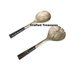 เครื่องใช้บนโต๊ะอาหารที่ทำจากไม้และเรซินชุดสลัดชุดช้อนและส้อมมีด้ามยาวของใช้ในบ้าน - Product Image 2