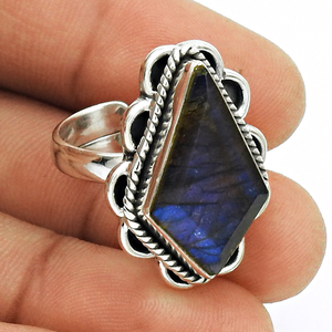 Anillo Geométrico de Plata de Ley 925 con Labradorita Natural Azul Brillante, Estilo Vintage, Bohemio, Unisex, para Uso Diario - Product Image 4
