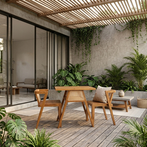 Juego de Comedor de Teca Sólida, Elegante y Moderno, Arka Teak Rattan, Muebles de Comedor con Diseño de Acentos de Mimbre Natural - Product Image 5