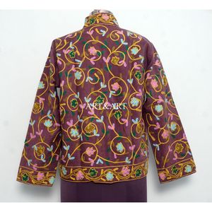 Amazing Look Cotrise Embroidery Floral Quilted Autumn Winter <b>Jacket</b> Women's Regular Length <b>Mandarin</b> <b>Collar</b> Full Sleeve Button - Product Image 5