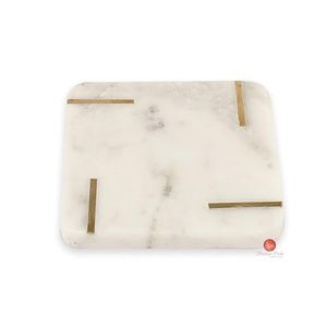 แผ่นรองแก้วหินอ่อนทำมือทรงสี่เหลี่ยมขัดเงา พร้อมที่วางแก้วแบบลวดทองเหลือง ของขวัญสุดหรูสำหรับบ้าน คาเฟ่ และบาร์ - Product Image 3