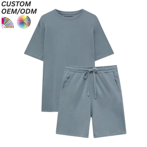 Conjuntos de Camisetas Casuales de Punto Transpirable para Hombre, Ropa Urbana Sólida de Dos Piezas para Verano, con Logotipo Personalizado Serigrafiado, OEM ODM - Product Image 1