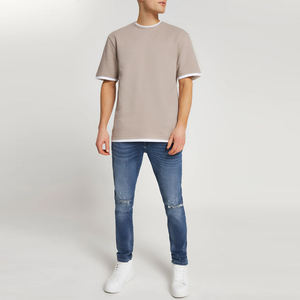 T-shirts Ringer à Manches Courtes pour Hommes de Haute Qualité, 100% Coton, Tissu Tricoté, Couleur Unie, Impression de Logo Personnalisé, T-shirt Formel - Product Image 3