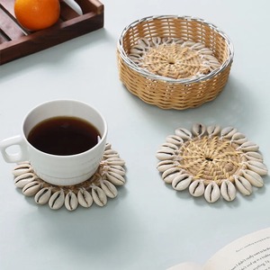 Handmade <b>Round</b> Glass <b>Mat</b> with Cowrie Shells Modern Design 10 CM Diameter Eco-Friendly Bohemian <b>Table</b> Decor - Product Image 6