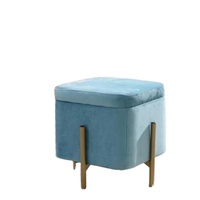 Pouf de rangement carré bleu ciel au design moderne avec couvercle amovible, pieds en métal, pour salle à manger, gonflable, durable et portable