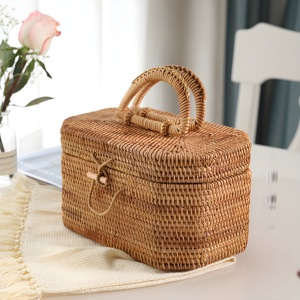 High quality rattan picnic <b>suitcase</b> basket outdoor lunch dinner organiser wicker hamper baskets - Product Image 2