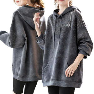 Sudadera con Capucha Personalizada para Mujer, 100% Algodón Lavado, Estilo Oversize, con Pedrería, Hombros Caídos, Estilo Casual, Proveedor OEM - Product Image 1