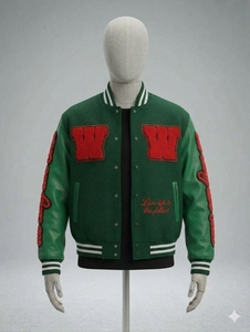OEM Custom Winter Hip Hop Casual Wool Blend Chenille Embroidery Baseball Letterman <b>Bomber</b> Varsity <b>Jacket</b> for <b>Men</b> - Product Image 5