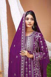 Ensemble Salwar en Georgette Violet Brodé pour Femme, Style Traditionnel Indien et Pakistanais, Tenue Décontractée, Coupe Classique, Longueur au Sol, Ensemble Complet - Product Image 3