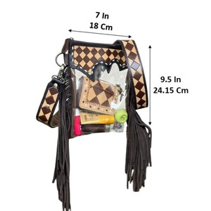 Bolso bandolera con flecos de cuero transparente a mano de vaquera occidental con diseño a cuadros, bolso bandolera de hombro Vintage para mujer - Product Image 2