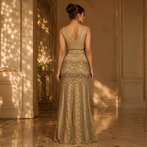 Luxury Gold <b>Sequin</b> Evening Gown for Women Elegant V Neck Formal Maxi Dress High Slit Party Wear Cocktail Prom Wedding Guest - Product Image 3