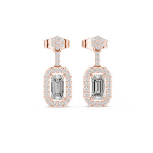 Boucles d'oreilles pendantes en moissanite taille émeraude avec halo, en argent 925 plaqué rhodium, bijoux de luxe géométriques pour femme, pour mariage - Product Image 3