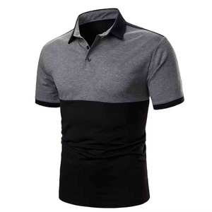Polo à manches courtes pour homme, gris et noir, à blocs de couleurs, tricoté, décontracté, coupe classique - Product Image 5