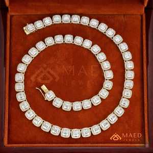 สร้อยคอเทนนิสโมอิสซาไนต์ทรงแอสเชอร์สีทอง ดีไซน์หรูหราคล้ายเพชร เครื่องประดับแฟชั่นสำหรับผู้หญิงและผู้ชาย - Product Image 4
