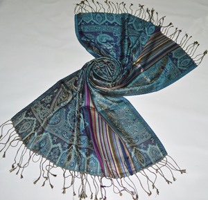 Châle Pashmina Élégant et Vintage pour Femme, Fait sur Mesure, Tissé à l'Eau, Réversible, Bicolore, Long, Motif Automnal, Écharpe Stole en Soie - Product Image 3