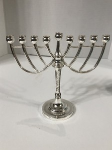 Polished <b>Silver</b> Classic Metal Menorah Candle Holder Hanukkah Decorative Tabletop Elegant Traditional Display - Product Image 4