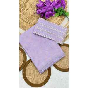 ATRACTIVE GEORGETTE FOIL PRINT TRABAJO SAREE CON BLUSA SIN COSTAR LAVANDA - Product Image 1