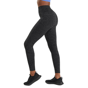 High Waist Full Length Yoga Leggings With Subtle Print Pattern Four-Way Stretch Spandex Polyester Activewear Pants - Product Image 2