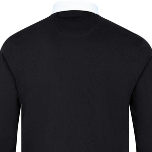 Polo de Manga Larga Negro para Hombre con Rayas Diagonales Blancas, Cuello con Botones, Estilo Casual para Otoño - Product Image 5