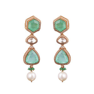 Sparkling Gajaah 925 Sterling <b>Silver</b> Emerald <b>Necklace</b> & Earrings <b>Set</b> Pure <b>Silver</b> Festive Partywear Jewellery for Women <b>Necklace</b> - Product Image 3