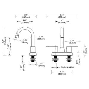 Robinet de lavabo pour salle de bain et douche, 2 poignées, nickel brossé, 4 pouces, 3 trous, bec pivotant à 360°, montage central - Product Image 2