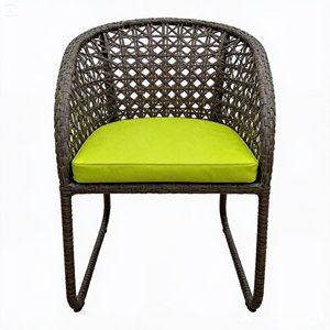 Ensemble de jardin en rotin d'extérieur, table ronde 4 places avec coussins verts, style contemporain, meubles résistants aux intempéries - Product Image 5